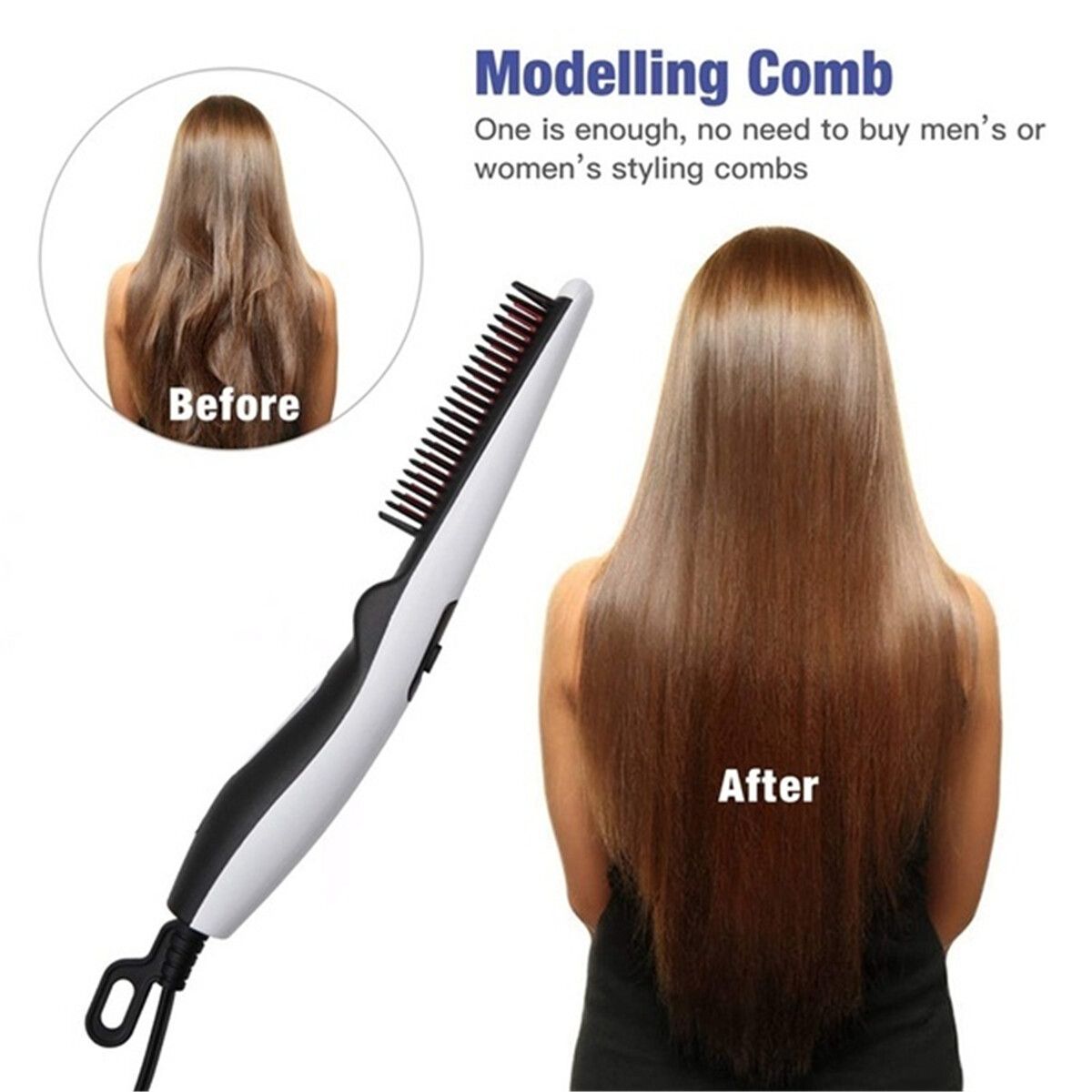 Electric Beard Straightener Comb Quick Heated Brush Styler For Men Women Travel Hair Styler UK Plug