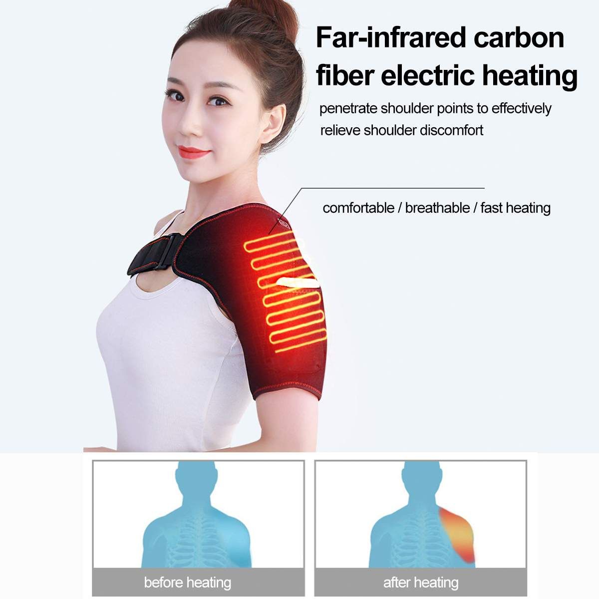 Usb Electric Heated Shoulder Support Wrap Adjustable Pad