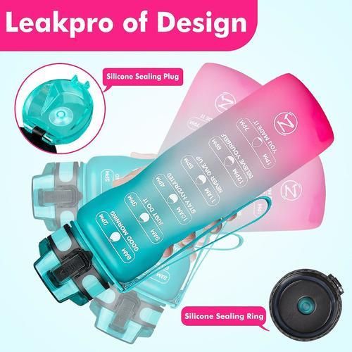 (Rose Pink)Motivational water bottle with time marker,leakproof  sports water bottle bpa free,fruit water bottle sports 1 liter
