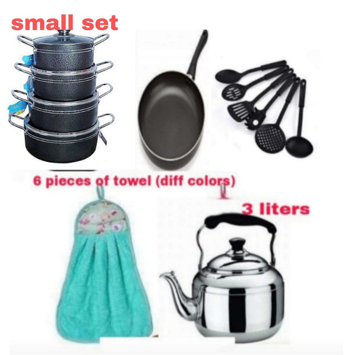 4Pcs Non Stick Pot, Kettle, Towel, Frying Pan
