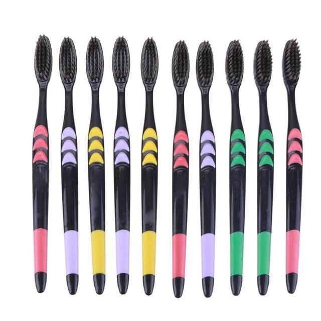 10pcs Ultra Soft Bamboo Charcoal Nano Toothbrush Black