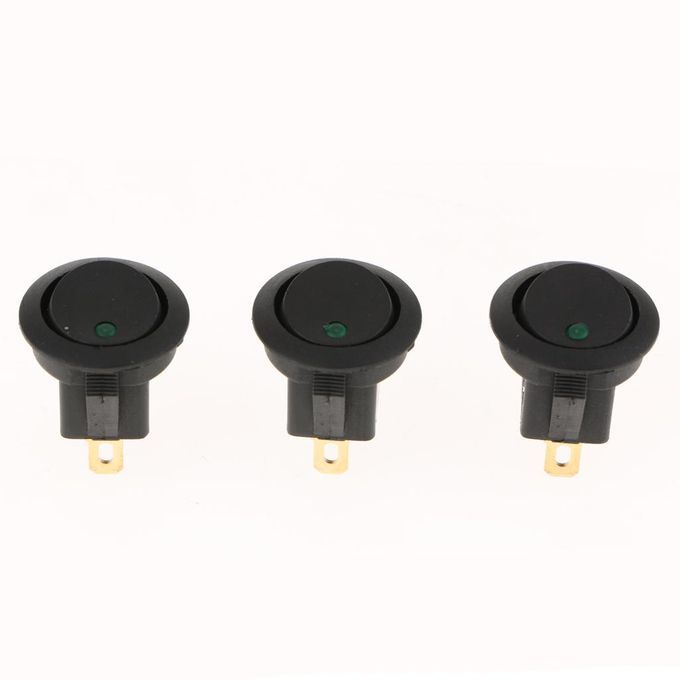 5 Pieces 12V 16A 3-PIN Dot Led Round Rocker Toggle Switch Green Light