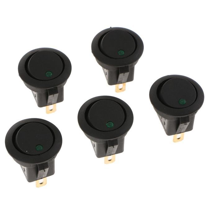 5 Pieces 12V 16A 3-PIN Dot Led Round Rocker Toggle Switch Green Light