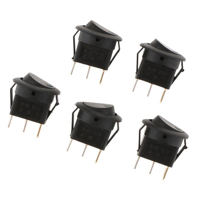 5 Pieces 12V 16A 3-PIN Dot Led Round Rocker Toggle Switch Green Light