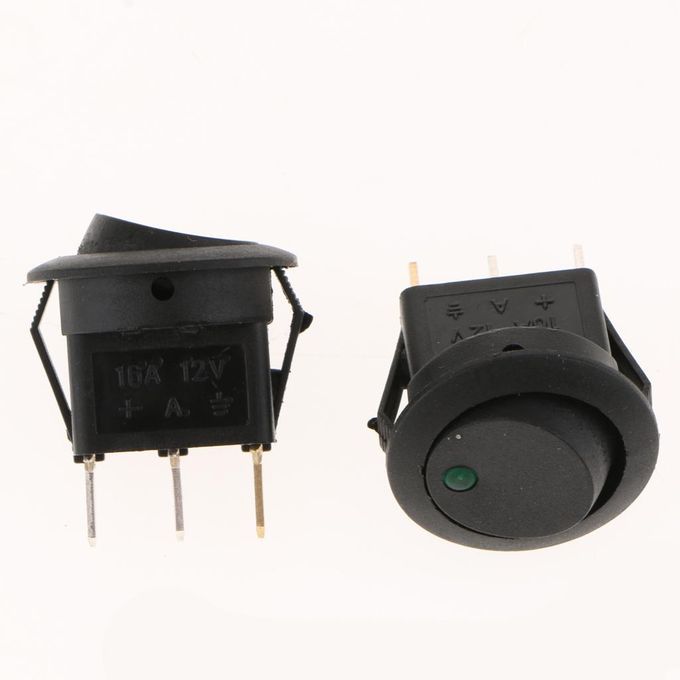 5 Pieces 12V 16A 3-PIN Dot Led Round Rocker Toggle Switch Green Light