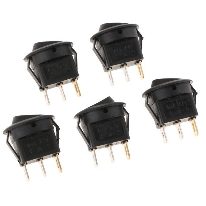 5 Pieces 12V 16A 3-PIN Dot Led Round Rocker Toggle Switch Green Light