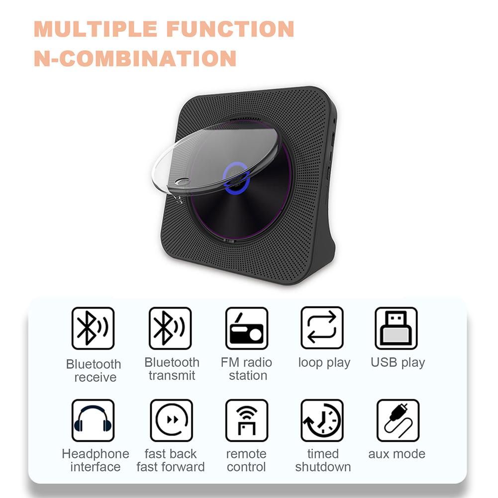 Home CD Player Bluetooth-compatible Fm Radio Wall Mountable Retro Portable 3.5mm Audio Music Disc AlPlayer For Phone Tablet