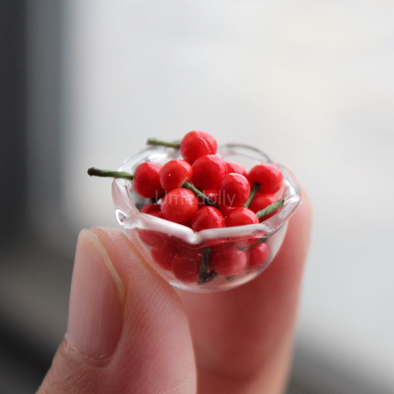 1:12 Scale Miniature Dollhouse Glass Bowl Mini Clay Cheery
