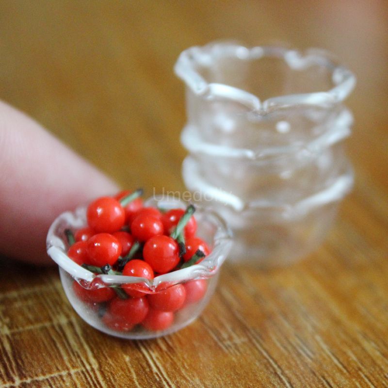 1:12 Scale Miniature Dollhouse Glass Bowl Mini Clay Cheery