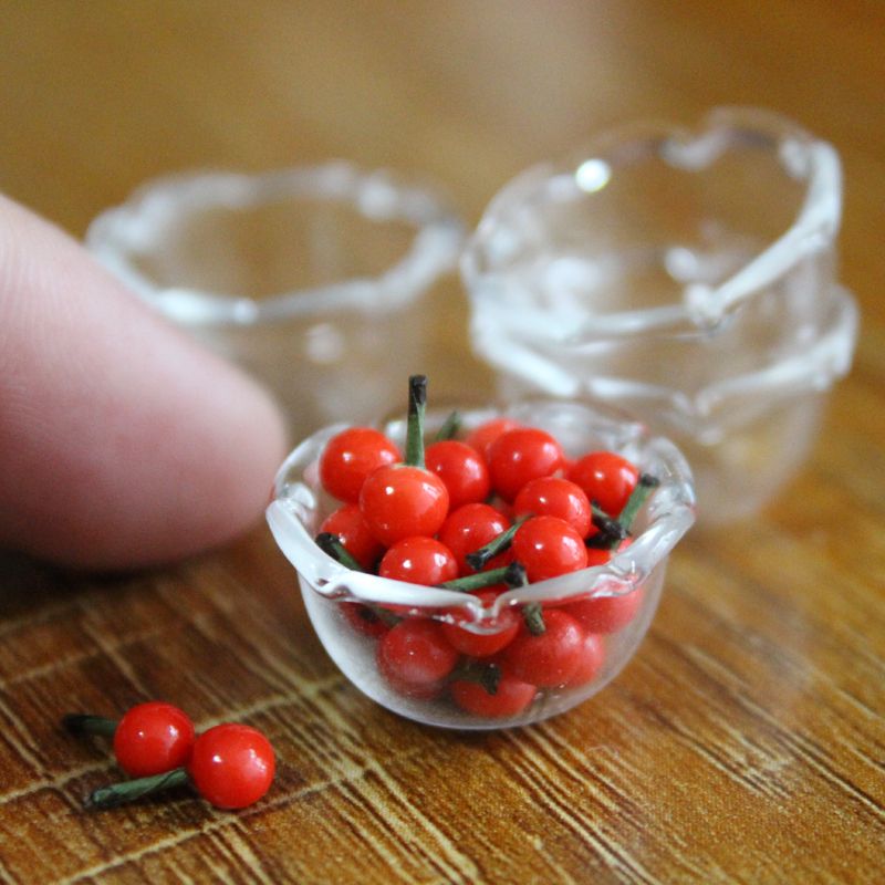 1:12 Scale Miniature Dollhouse Glass Bowl Mini Clay Cheery