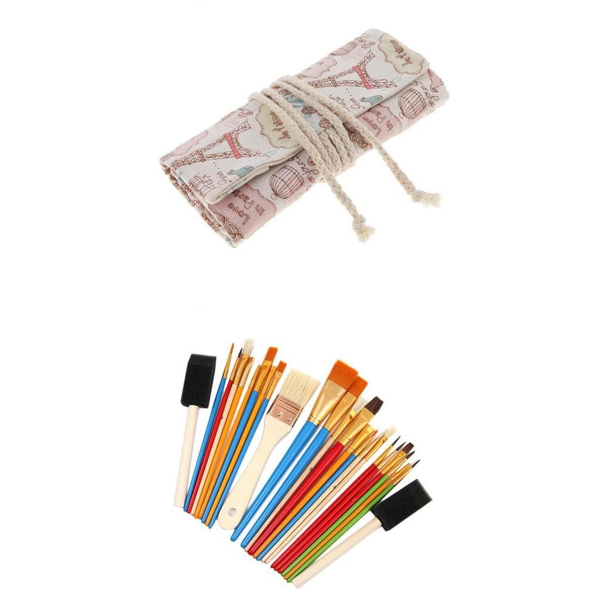 25 Pieces Artists Oil  Brushes+1 Piece Roll  Brush Storage