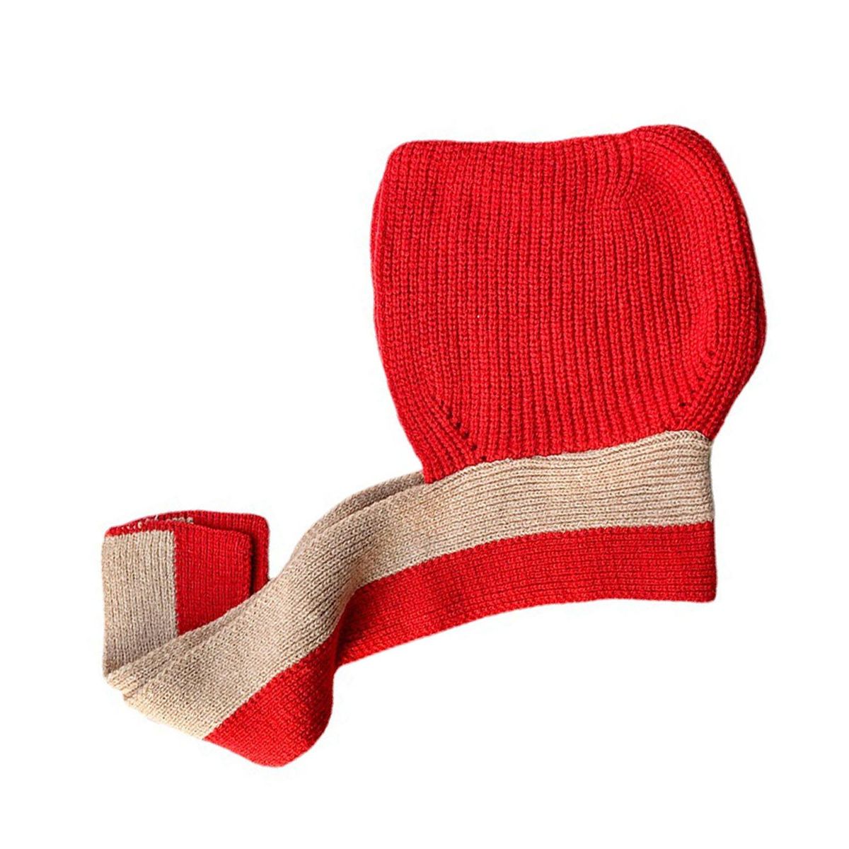 Scarf Hat Autumn Winter Women Knitting Hooded Scarf Red