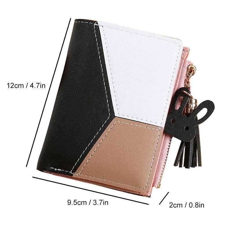 Women Short Wallet PU Leather Splicing Zipper Tassel Card Holder Coin Purse Trendy Fashion Wallet