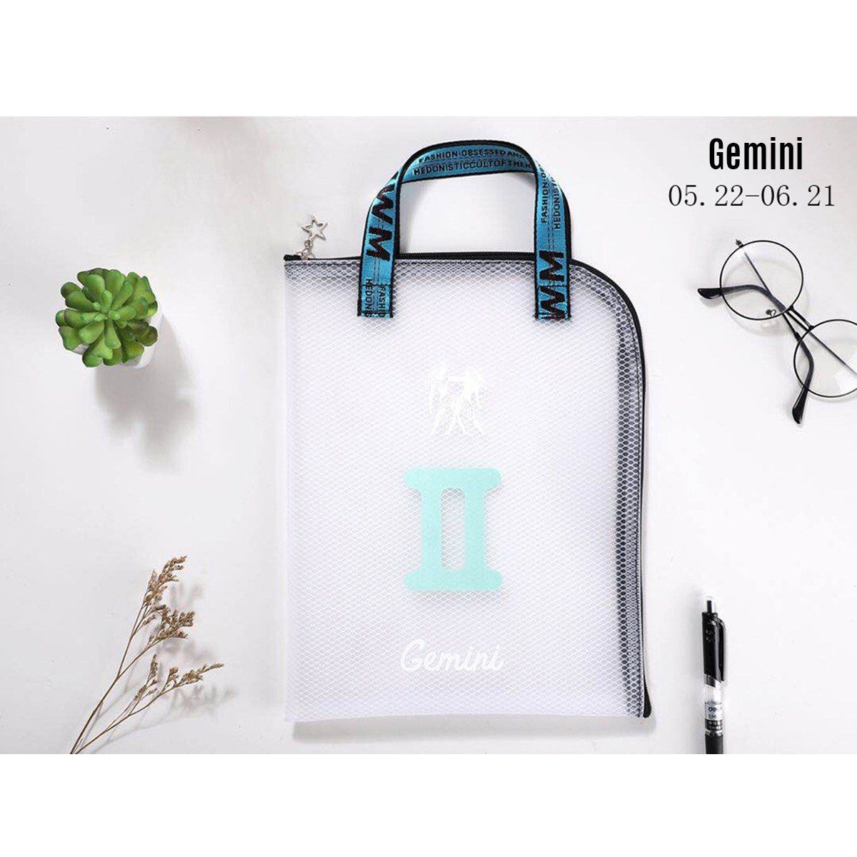 1pc Twelve Constellations EVA Zipper File Bag A4 Transparent