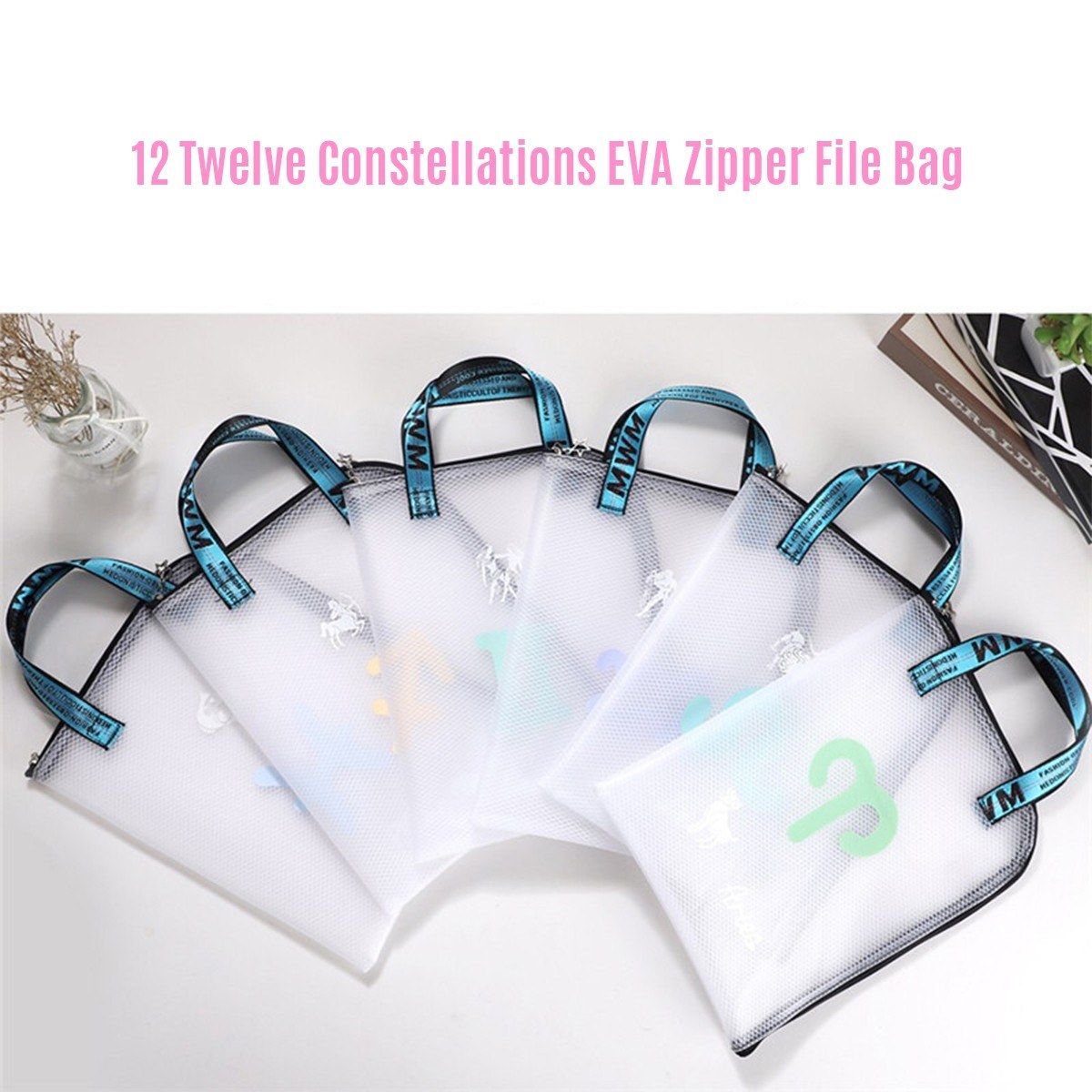 1pc Twelve Constellations EVA Zipper File Bag A4 Transparent