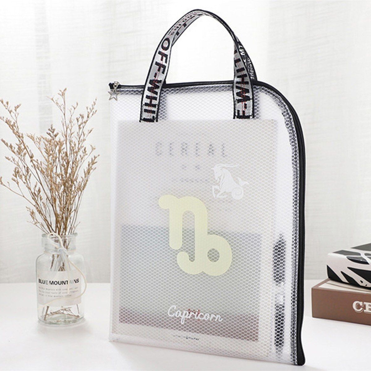 1pc Twelve Constellations EVA Zipper File Bag A4 Transparent