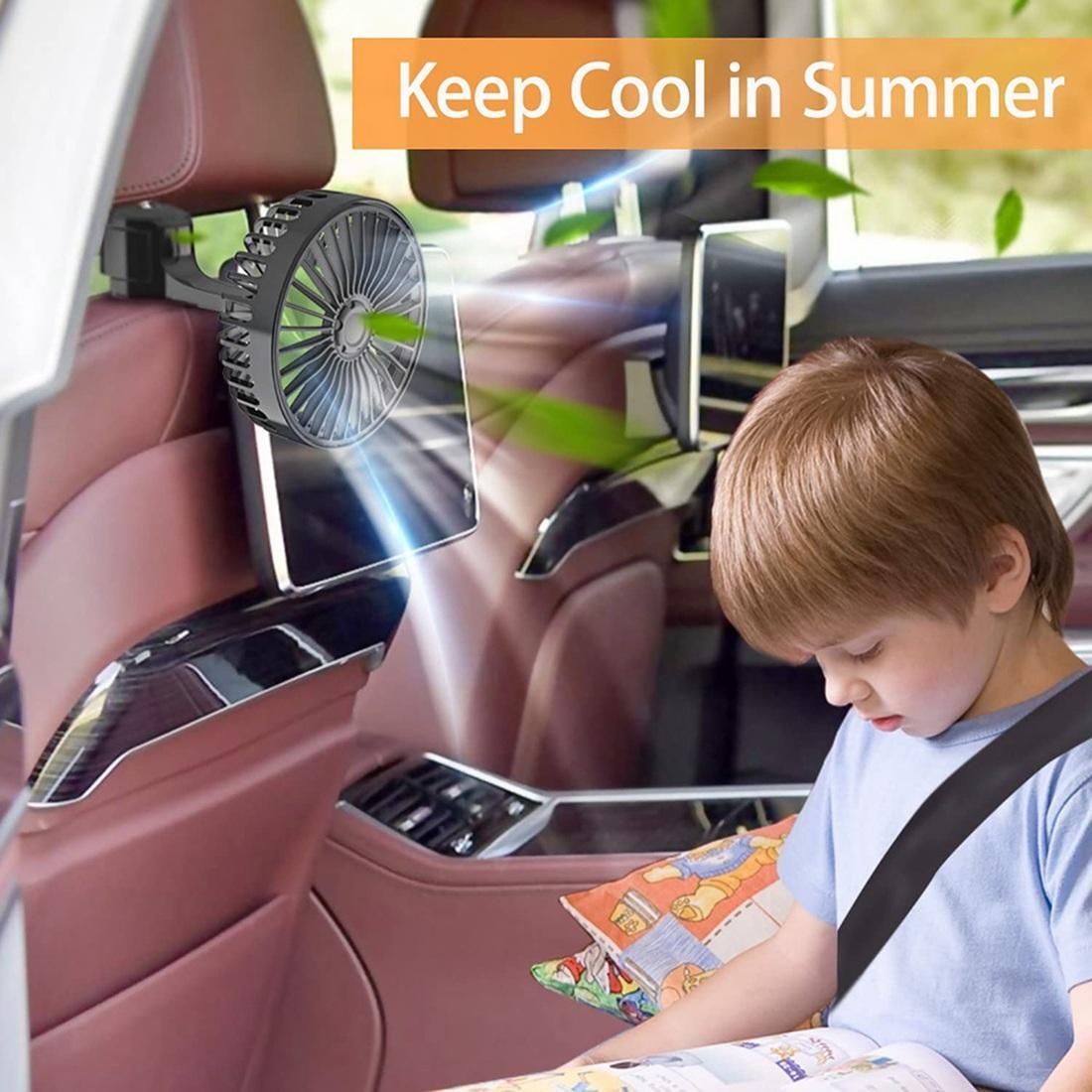 Car Cooling Fan, USB Backseat Auto Rear Seat Fan 3 Speed