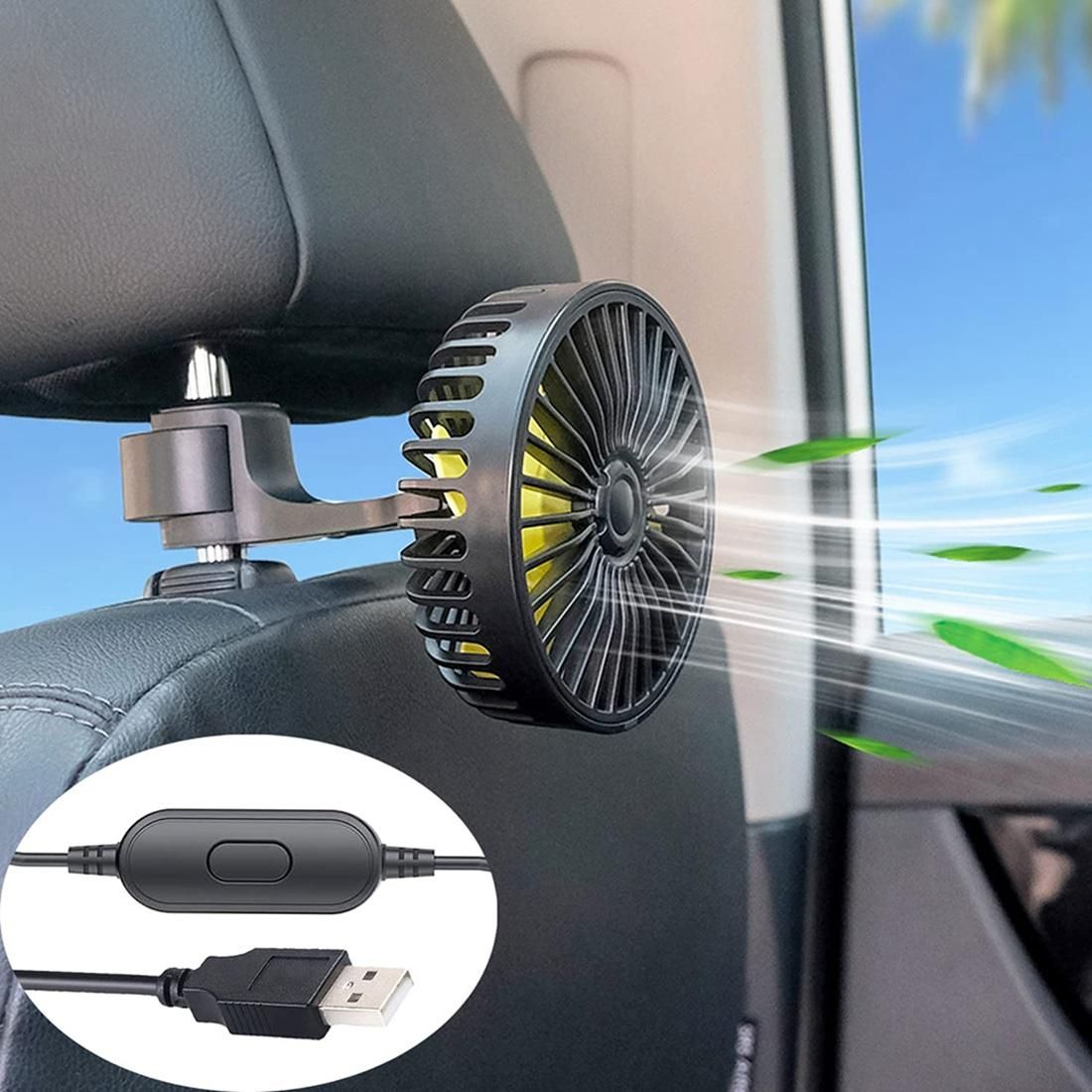 Car Cooling Fan, USB Backseat Auto Rear Seat Fan 3 Speed