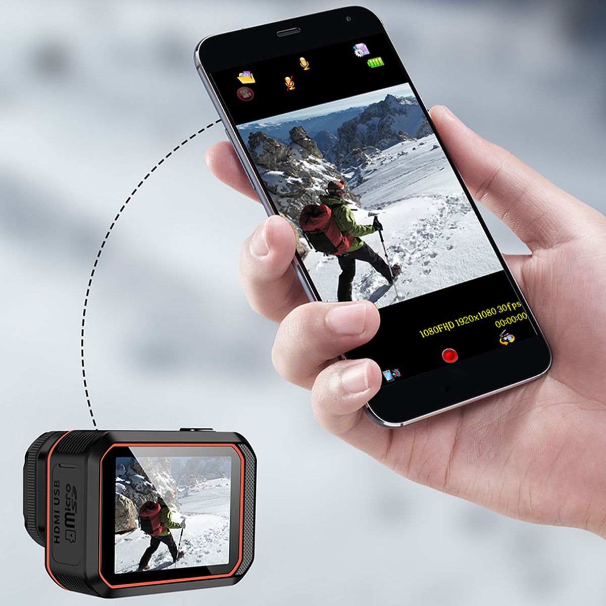 Waterproof Action Camera 5M Waterproof 170 Degrees Wide-Angle Wifi Sports Camera 20MP Photos 1080p Live Streaming 2 Rechargeable Black