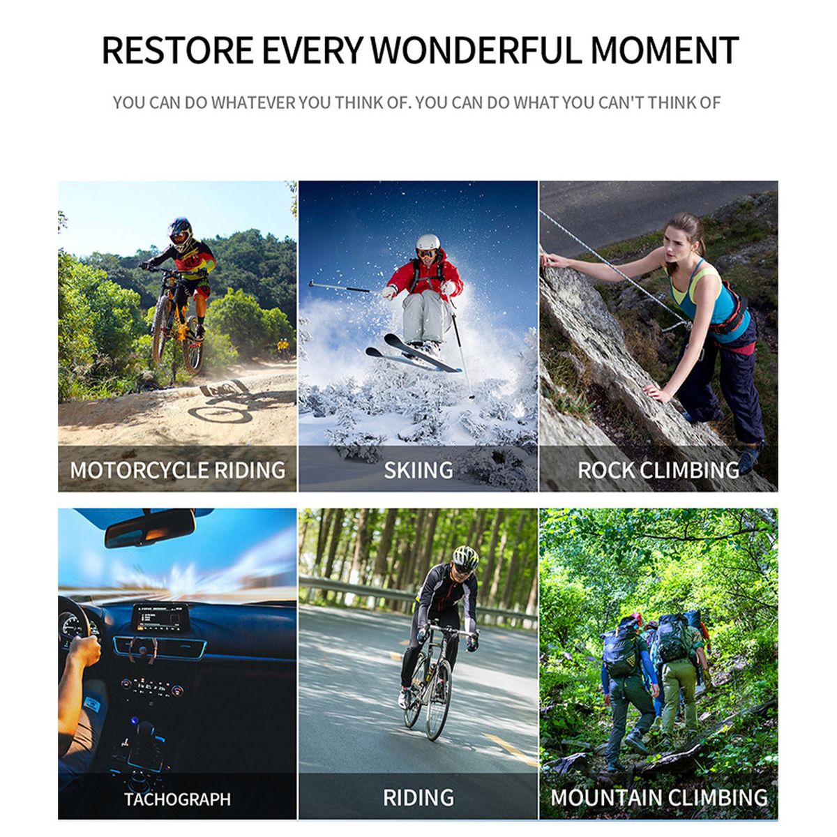 Waterproof Action Camera 5M Waterproof 170 Degrees Wide-Angle Wifi Sports Camera 20MP Photos 1080p Live Streaming 2 Rechargeable Black