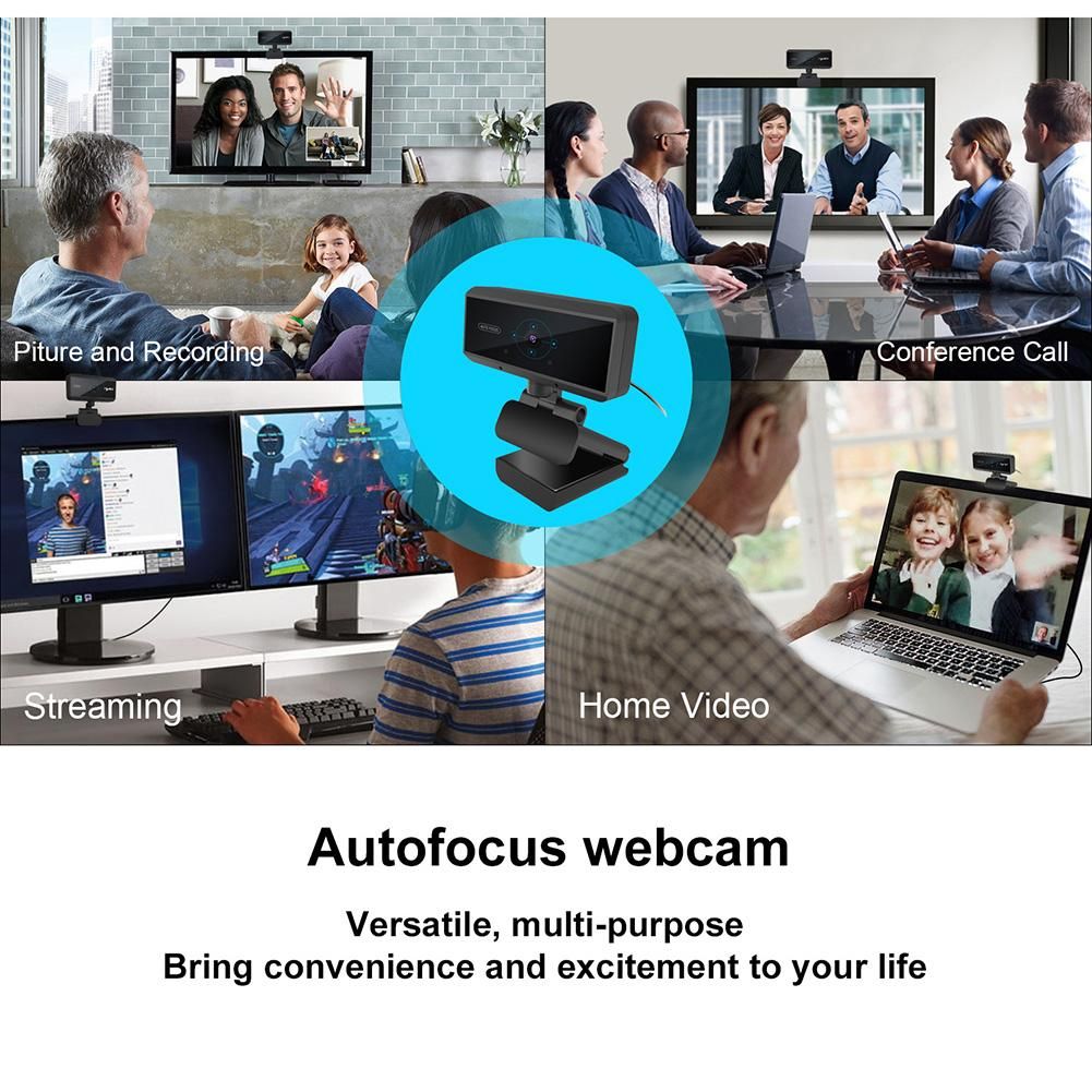 Webcam 1080P With Microphone Auto Focus Webcam Computer Camera Web Camera PC Webcam For Plug And Play Video Calling Black