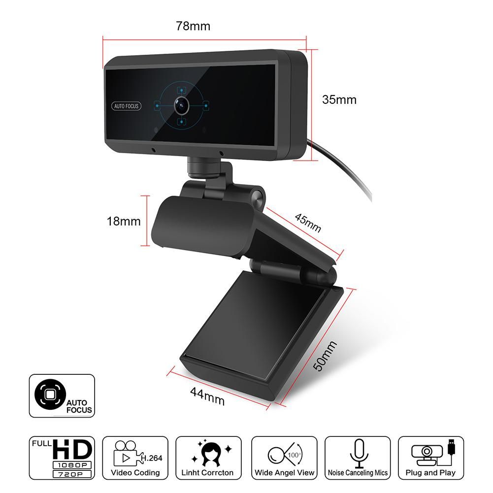 Webcam 1080P With Microphone Auto Focus Webcam Computer Camera Web Camera PC Webcam For Plug And Play Video Calling Black