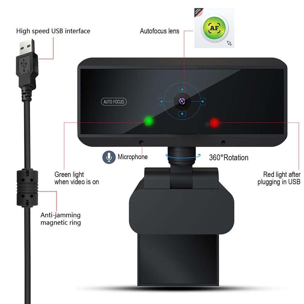 Webcam 1080P With Microphone Auto Focus Webcam Computer Camera Web Camera PC Webcam For Plug And Play Video Calling Black
