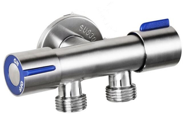 G1/2 304Stainless Steel Triangle Valve One Into Two Out Double Water Double Control Angle Valve Toilet Water Inlet Switch Faucet