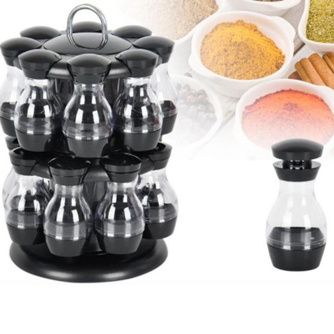 Rotating Spice Rack Kitchen Coffee Herbs Jars Tow Layer 16 Jar