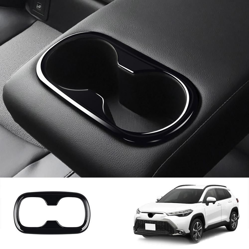 Car Glossy Black Rear Seat Water Cup Holder Decoration Frame Cover Trim Fit for Toyota Corolla Cross 2021 2022 RHD