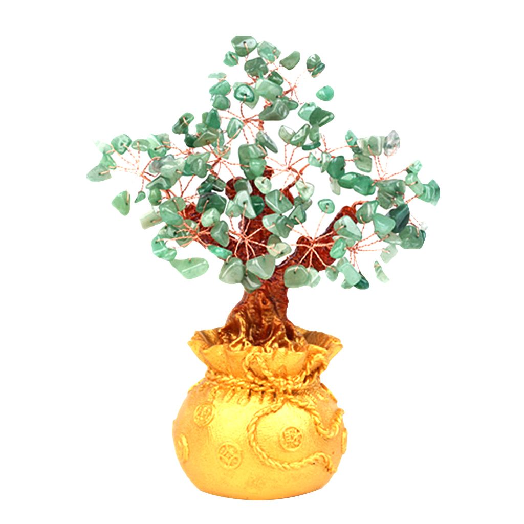 7inch Natural Crystal Gemstone Money Tree For Office Home Desk Green