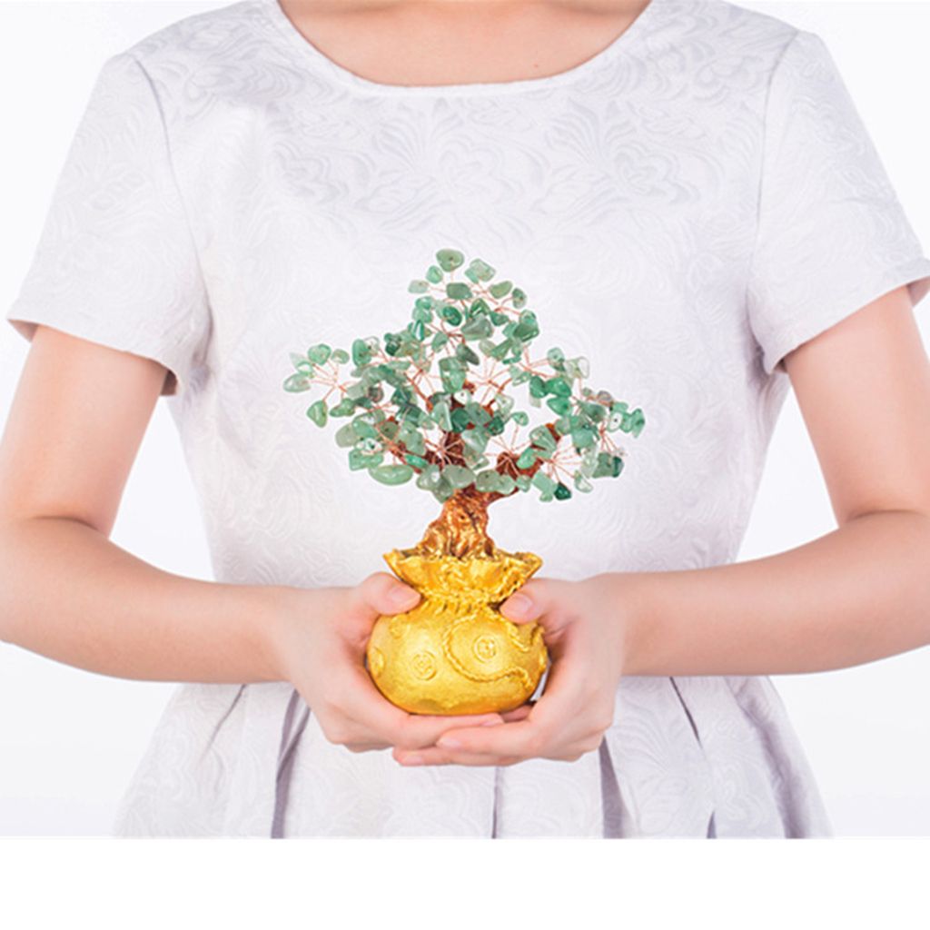 7inch Natural Crystal Gemstone Money Tree For Office Home Desk Green