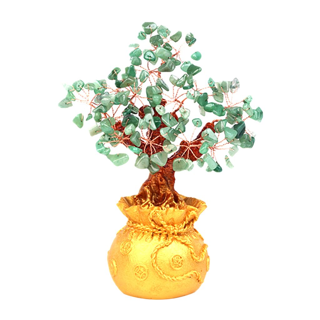 7inch Natural Crystal Gemstone Money Tree For Office Home Desk Green