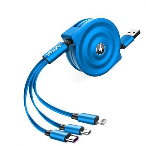 3 In 1 Multi USB Retractable Charger Cable - Blue