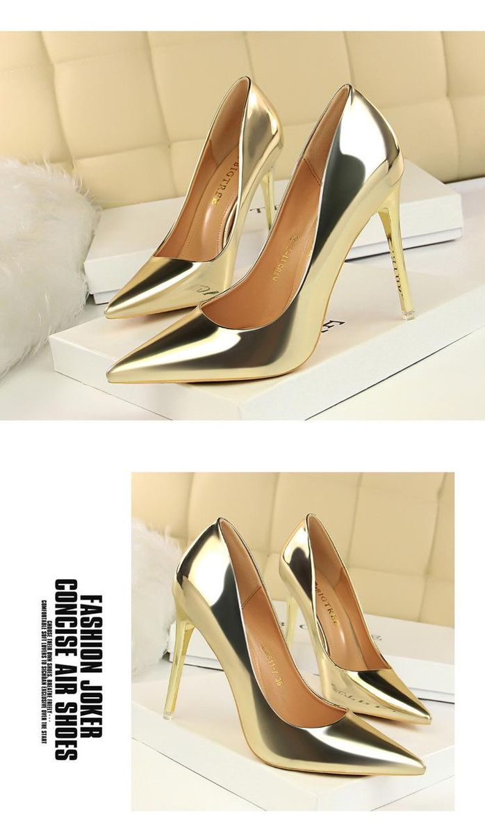 Women's High Heels 7.5CM Metal Heel Pointed Toe High Heels Gold