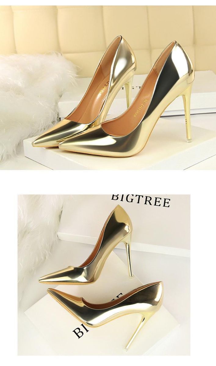 Women's High Heels 7.5CM Metal Heel Pointed Toe High Heels Gold