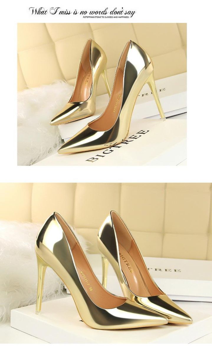 Women's High Heels 7.5CM Metal Heel Pointed Toe High Heels Gold