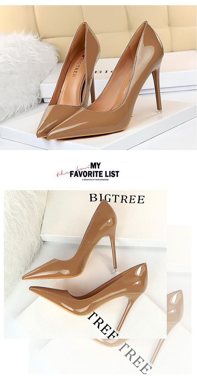 Women's high heels 7.5CM-6 simple shiny pointed high heels Brown