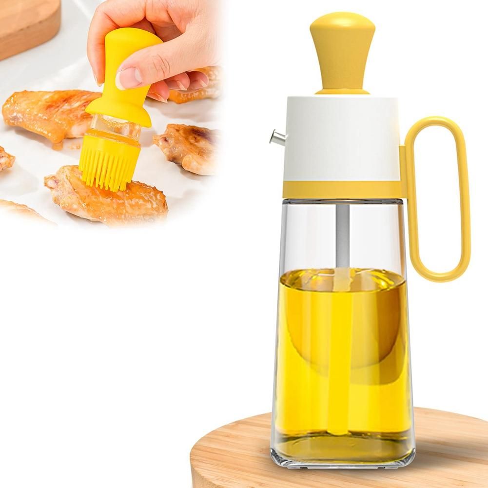 Glass Oil Bottle with Silicone Brush, Olive Oil and Vinegar Dispenser Bottle for Kitchen Cooking, BBQ, Baking A