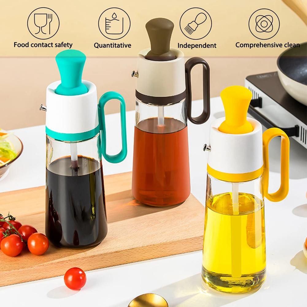 Glass Oil Bottle with Silicone Brush, Olive Oil and Vinegar Dispenser Bottle for Kitchen Cooking, BBQ, Baking A