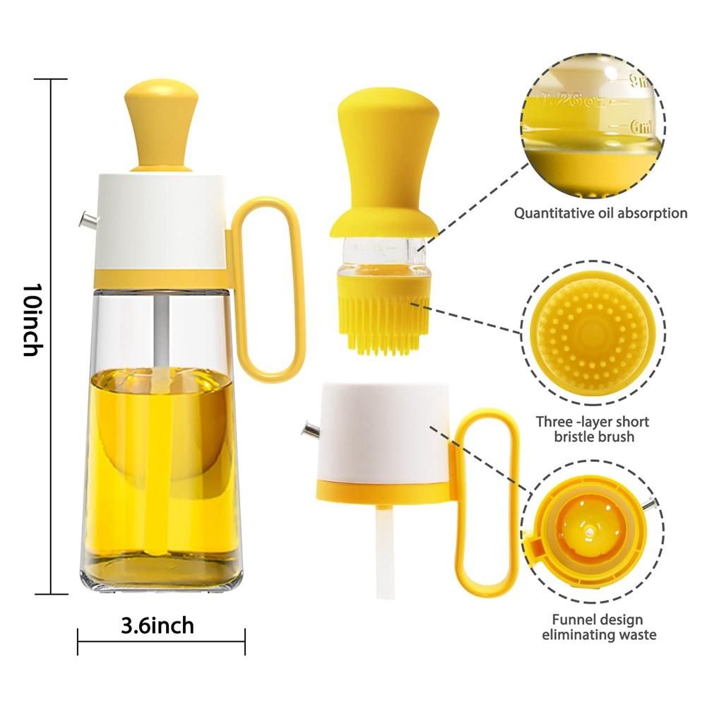 Glass Oil Bottle with Silicone Brush, Olive Oil and Vinegar Dispenser Bottle for Kitchen Cooking, BBQ, Baking A