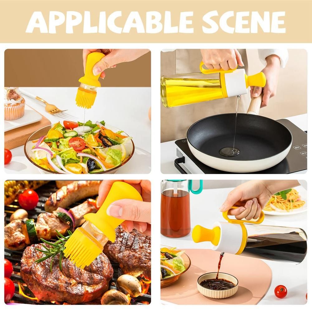 Glass Oil Bottle with Silicone Brush, Olive Oil and Vinegar Dispenser Bottle for Kitchen Cooking, BBQ, Baking A
