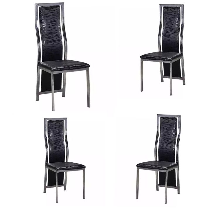 Leather Dinning Chair With Stainless Steel (Shining Black)