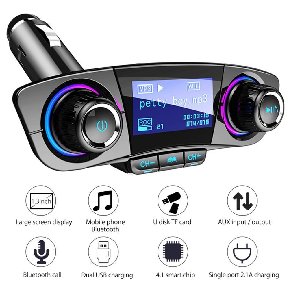 Bluetooth Car Kit Handsfree FM Transmitter Wireless A2DP AUX Audio Car MP3 Player Support U Disk TF Card Folder Playback  JOERU