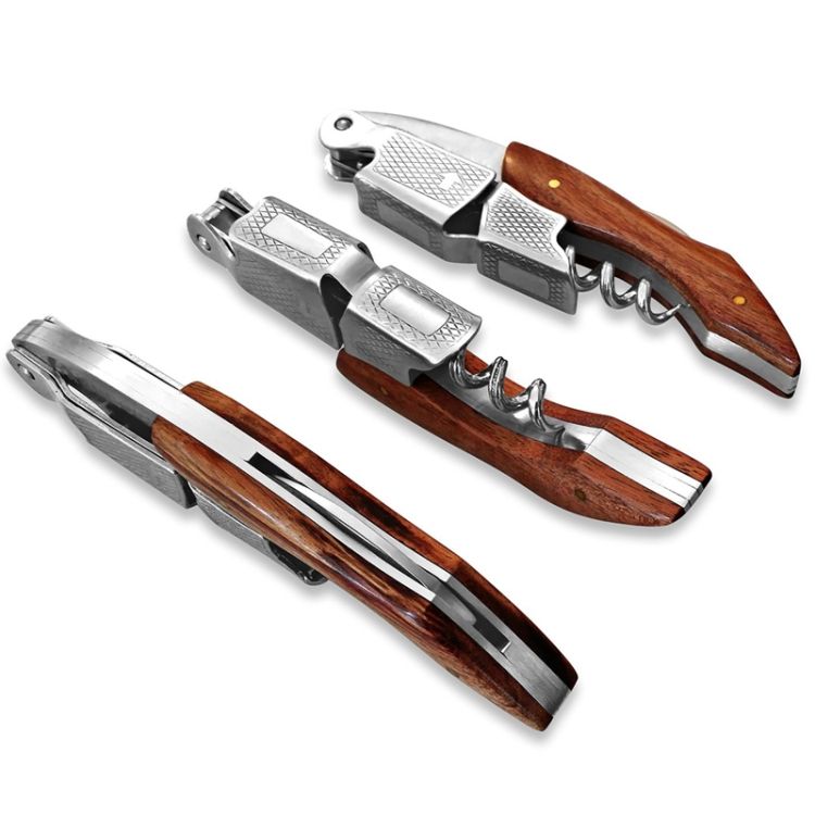 2 PCS Wood Handle Professional  Multifunction Double Steel Head Portable Screw Corkscrew Wine Bottle Opener Corkscrew Bottle Opener