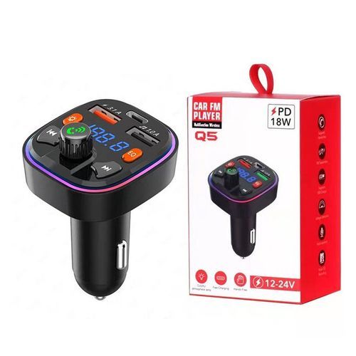 Q5 18W FM Transmitter External Microphone Dual USB PD Type C Fast Charge Car Charger Bluetooth 5.0