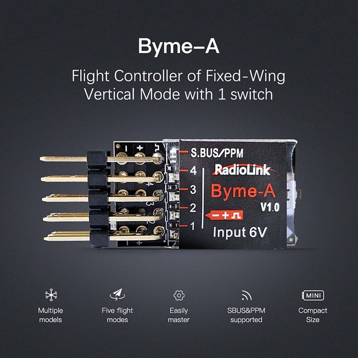 Radiolink Byme-A Flight Stabiliser Flight Controller Gyroscope Self-stabilization Balance for RC Airplane Fixed Wing 4CH Trainer 3D Aerobatics Scale F3P