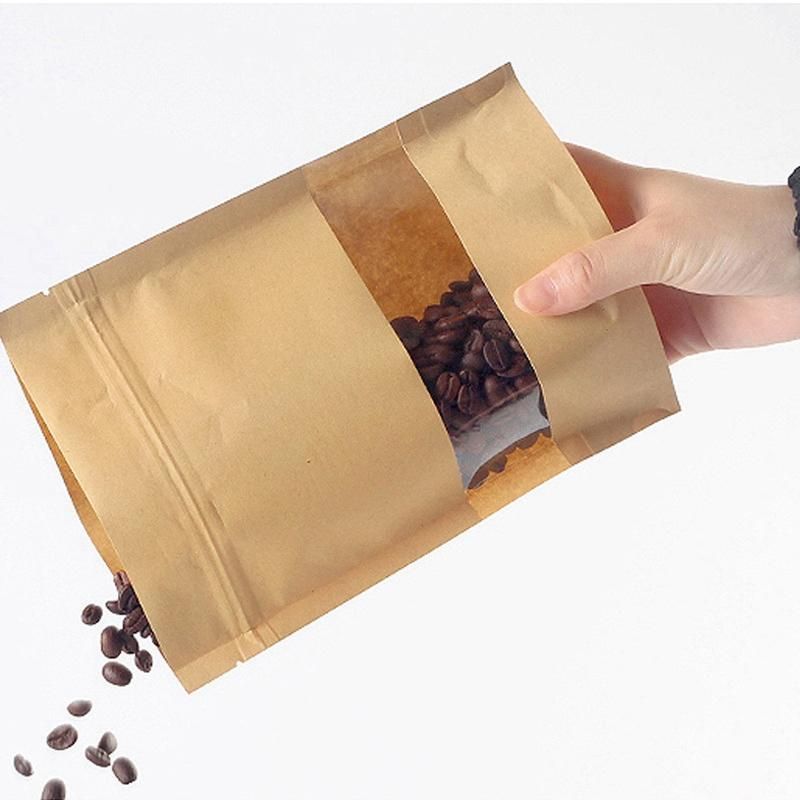 50Pcs Bakery Bags Clear Window Paper Bag Sealing Grease Proof Kraft Paper Bag for Food Snacks Cookie Bag 16x23x4Cm