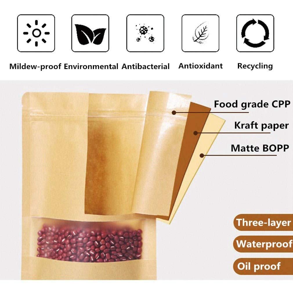 50Pcs Bakery Bags Clear Window Paper Bag Sealing Grease Proof Kraft Paper Bag for Food Snacks Cookie Bag 16x23x4Cm