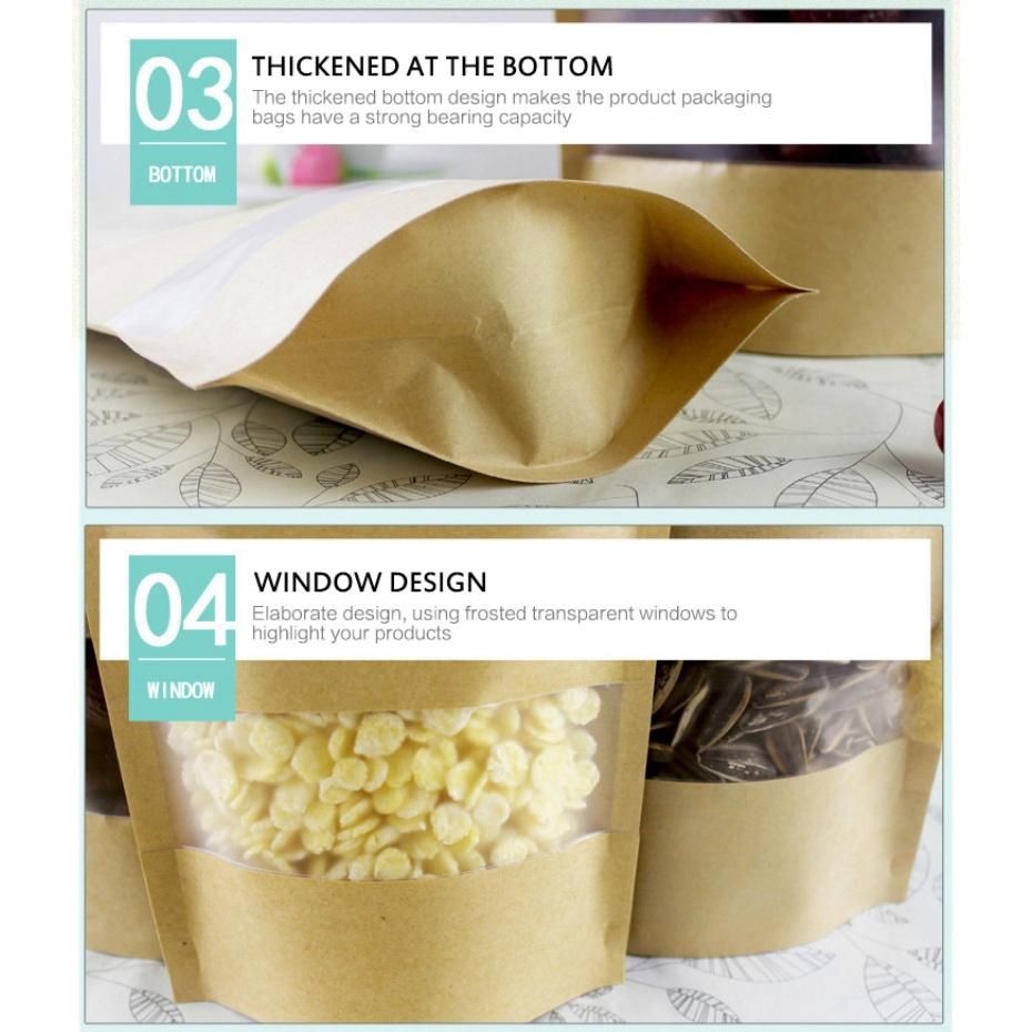 50Pcs Bakery Bags Clear Window Paper Bag Sealing Grease Proof Kraft Paper Bag for Food Snacks Cookie Bag 16x23x4Cm
